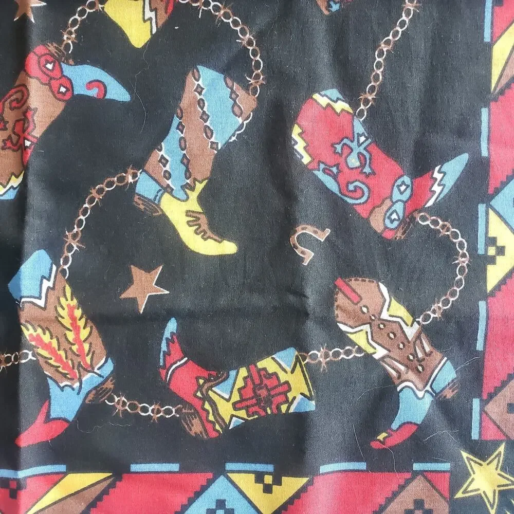 Vtg 80s Bandana Cowboy Boots Western American Blue Red Yellow Western Square